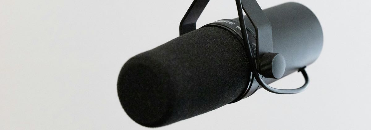 Podcast studio microphone for recording voice audio that will be normalized to -16 LUFS